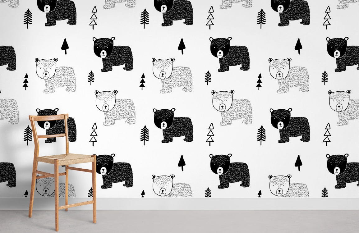 Bear & Forest Mural Wallpaper Room Decoration Idea