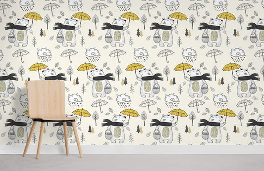 Cute Animal Illustration Kids Mural Wallpaper in child's room