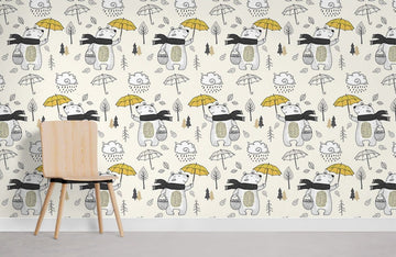 Cute Animal Illustration Kids Mural Wallpaper