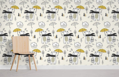 Cute Animal Illustration Kids Mural Wallpaper in child's room