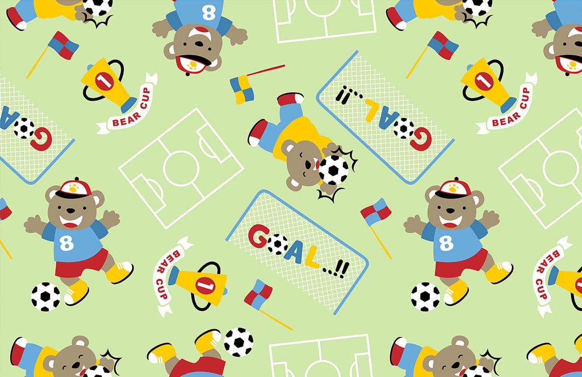 Playful Soccer Bears Kids Mural Wallpaper