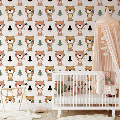 Bears in Love Animal Wallpaper For Nursery Interior Decor