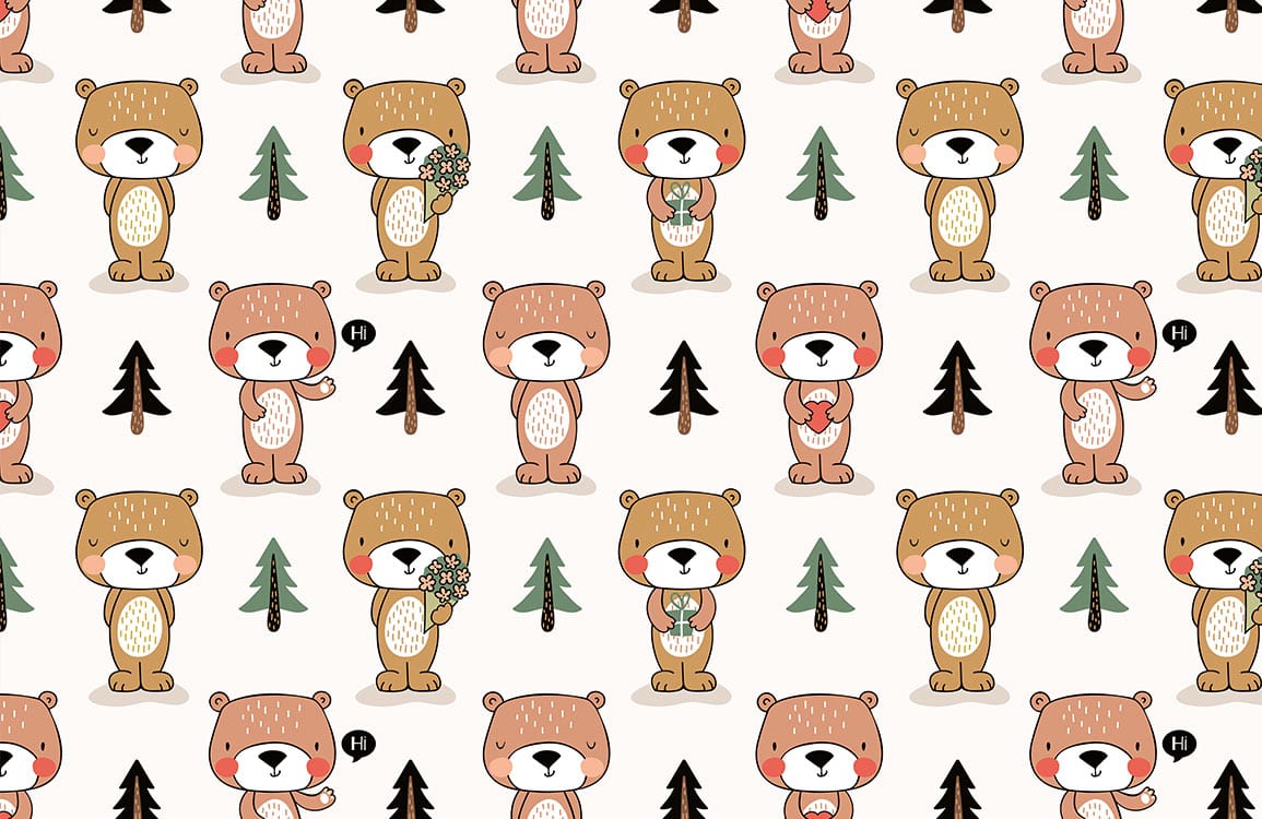 Cute Forest Bear Children's Mural Wallpaper