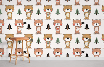 Bears in Love Cartoon Animal Wallpaper Room Decoration Idea