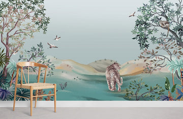 Tropical Jungle Leopard Scenic Mural Wallpaper