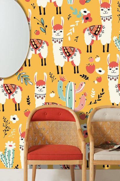 cute alpaca cartoon Wallpaper Mural for home decor