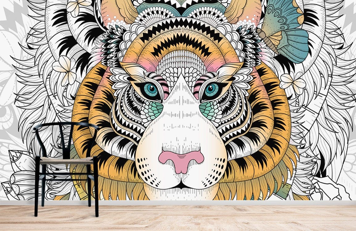 Gorgeous Tiger Face Wallpaper Mural for Use as a Decoration in Your Home