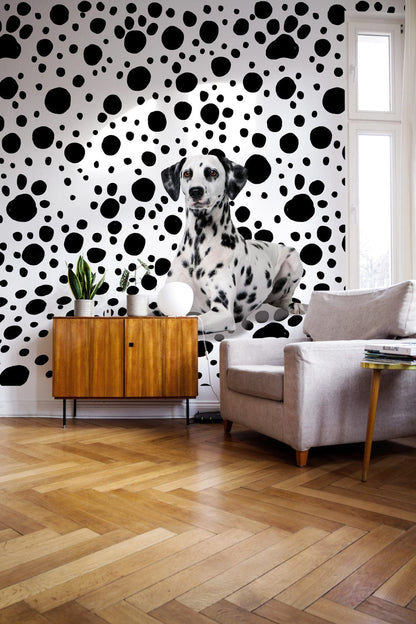 Wall murals for hallways with spotted backgrounds keep the spotted dog perfectly stationary.