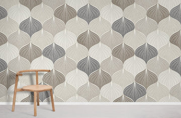 Neutral Geometric Leaf Pattern Mural Wallpaper