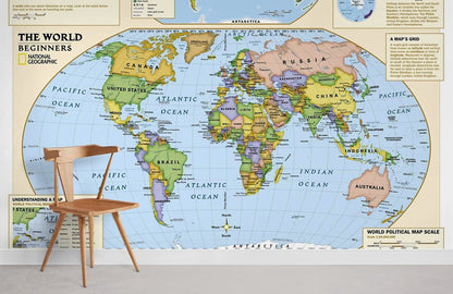 Educational World Map Kids Mural Wallpaper in office