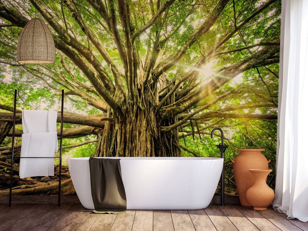 Large Wall Mural of an Ancient Tree, Perfect for Decorating the Bathroom