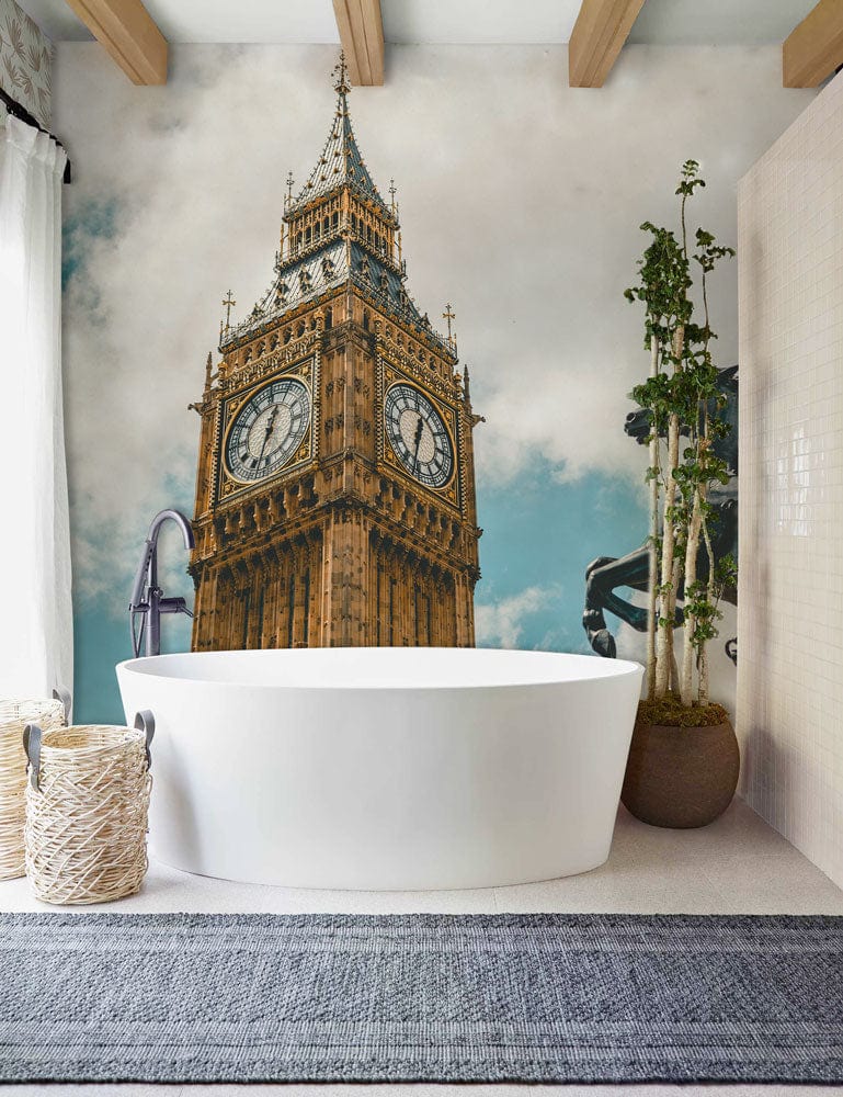 Bathroom Wall Decoration Featuring a Big Ben Peak Wallpaper Mural