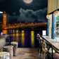 Big Ben and the Night Sky with a Full Moon Wallpaper Mural for the Dining Room Decor