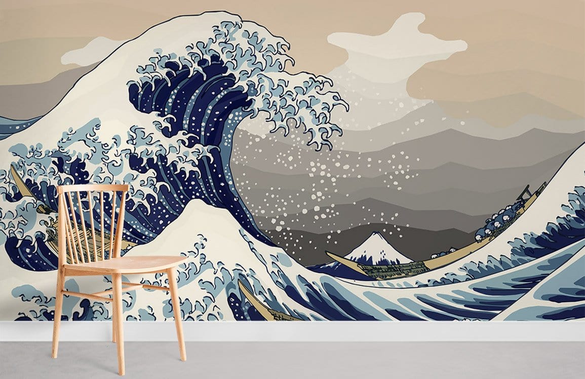 Wallpaper mural with a vintage sea wave design for interior decorating