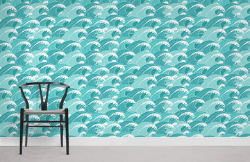 Turquoise Wave Abstract Geometric Mural Wallpaper