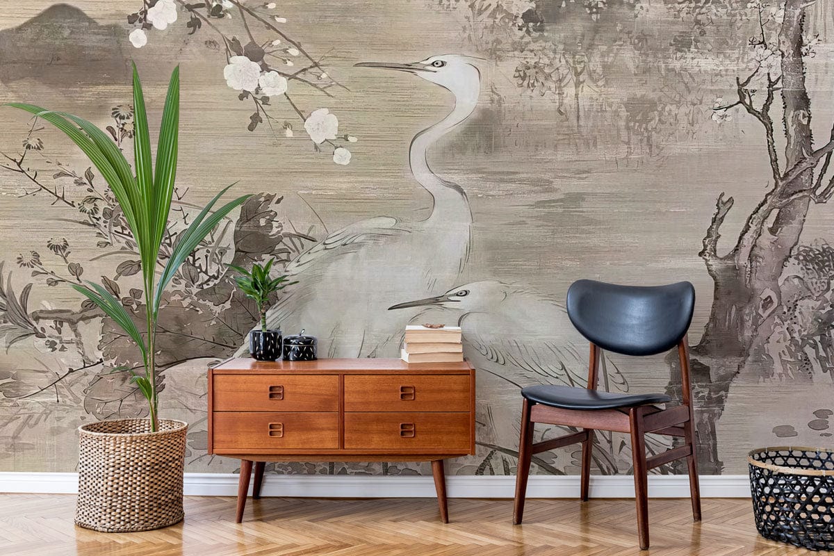 bird wallpaper mural living room decor idea