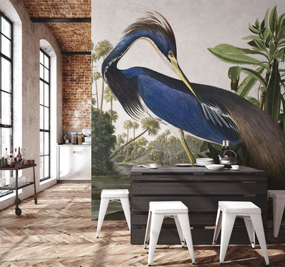 Tropical Bird Jungle Scene Mural Wallpaper in kitchen