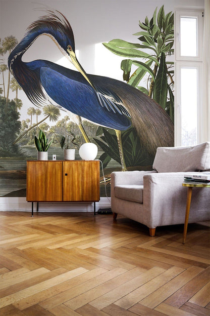 Tropical Bird Jungle Scene Mural Wallpaper in living room