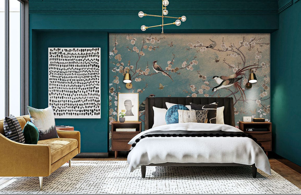 birds meeting wallpaper mural bedroom decor