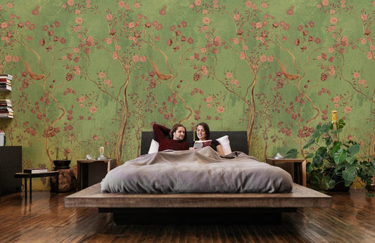 birds on branch vintage wall mural for bedroom