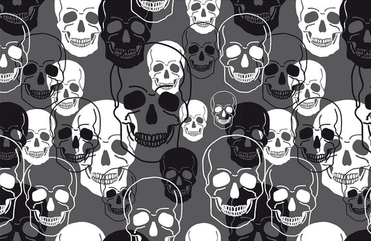 Grey Skeleton Head Pattern Wallpaper Home Decor