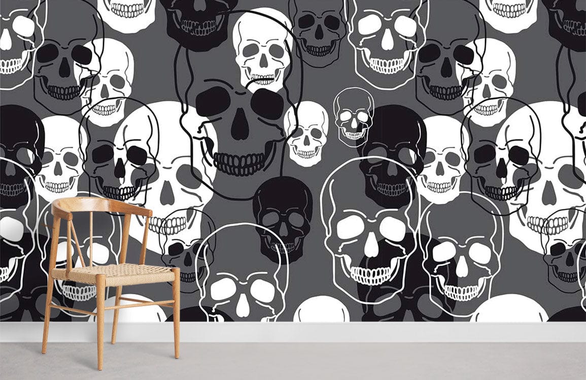 Gray Skeleton Head Pattern Cool Wallpaper Mural