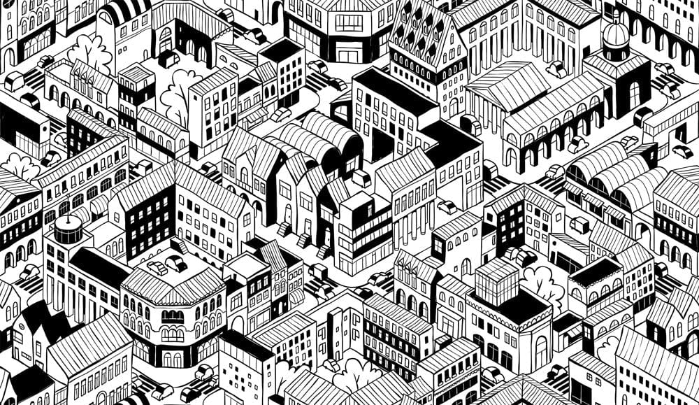 Modern Black and White Cityscape Mural Wallpaper