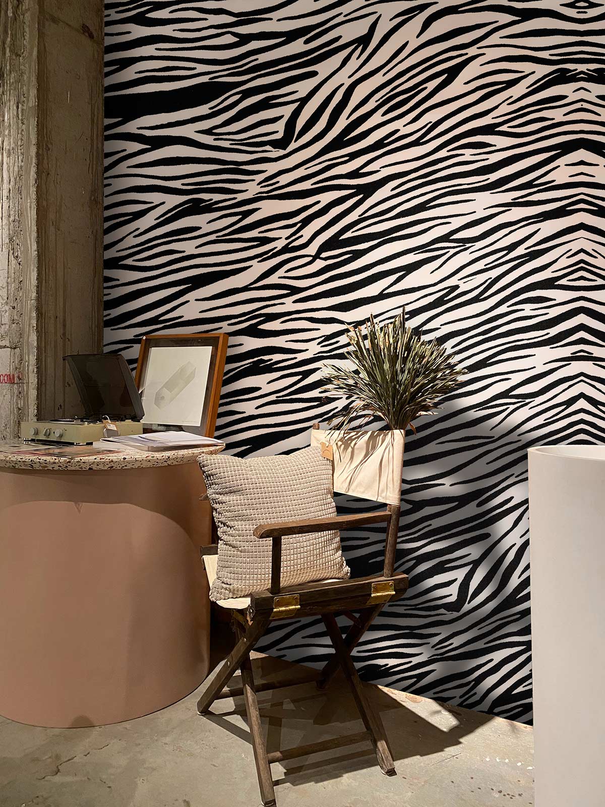 a home office wallpaper mural with thick, black animal hair for decoration purposes