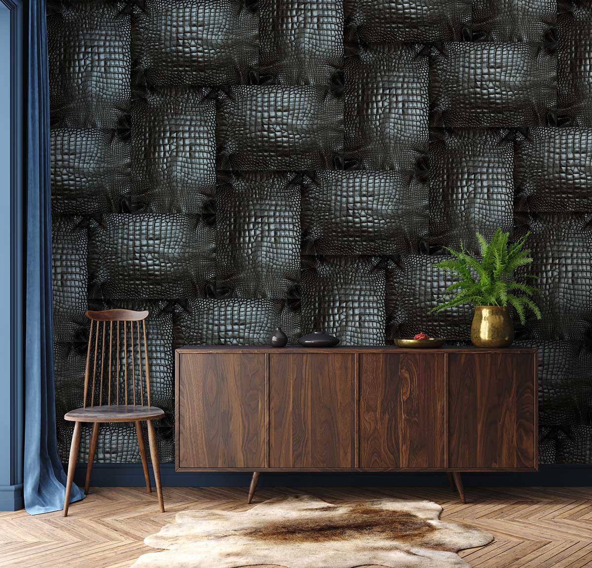 wall murals with a beautiful pattern that looks like a snakeskin knit in black colour