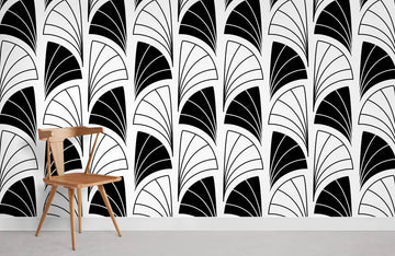 Modern Black Leaf Geometric Mural Wallpaper