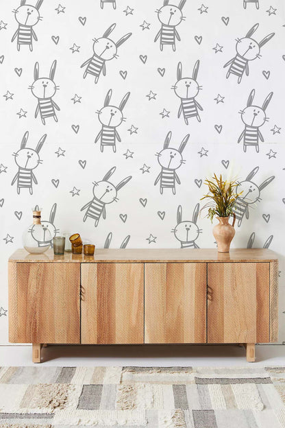 Black & White Bunny Mural Wallpaper Home Interior Decor