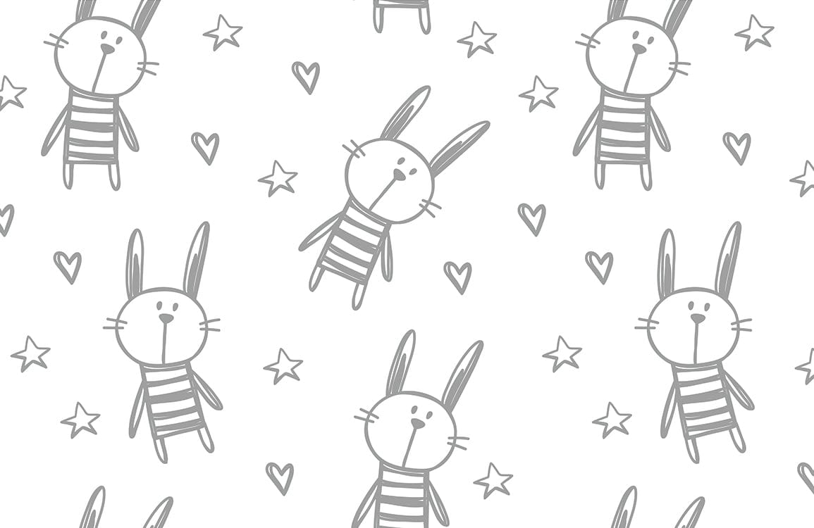 Cute Bunny Sketch Kids Mural Wallpaper