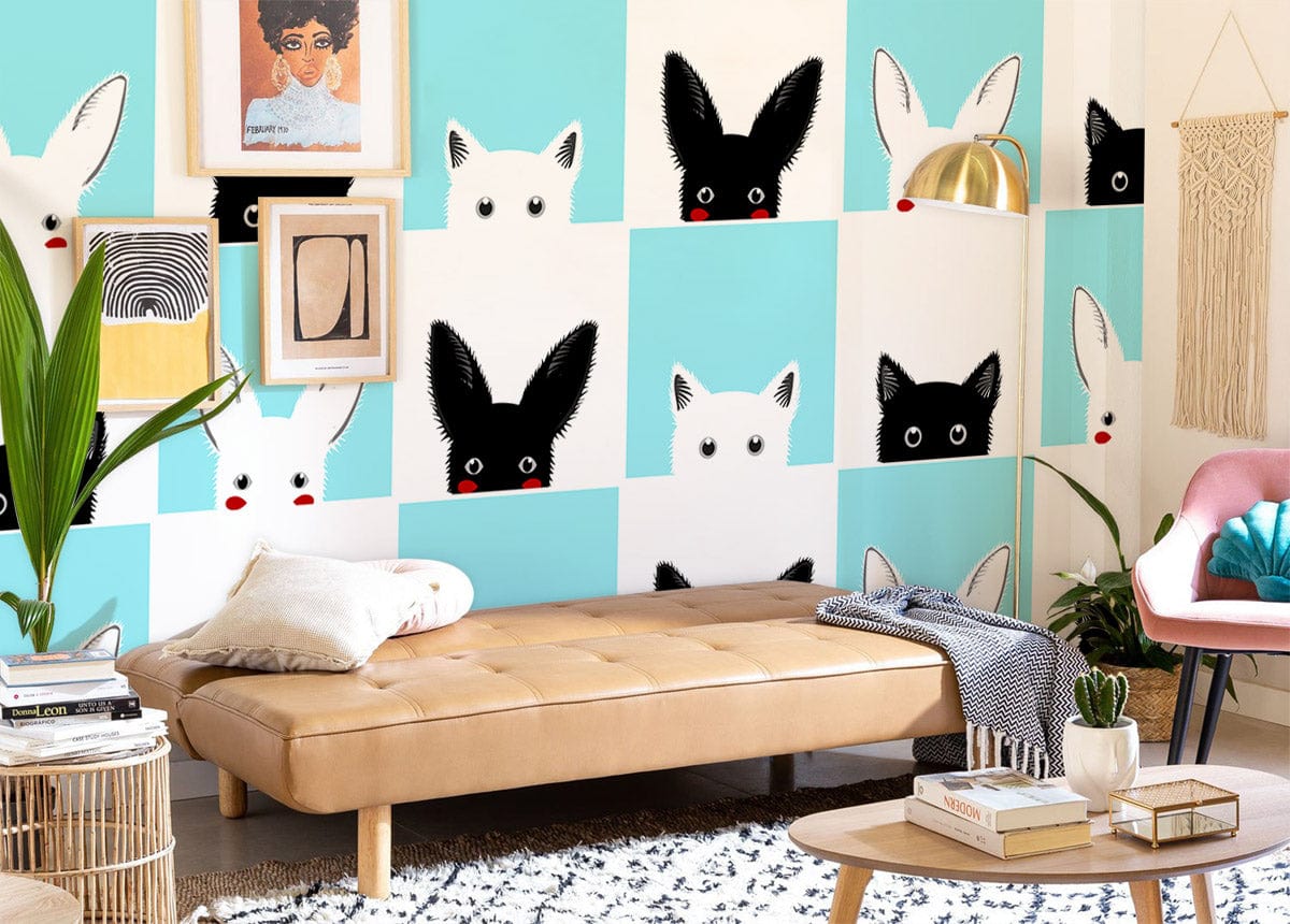 Black & White Cat Wallpaper Home Interior Decor 