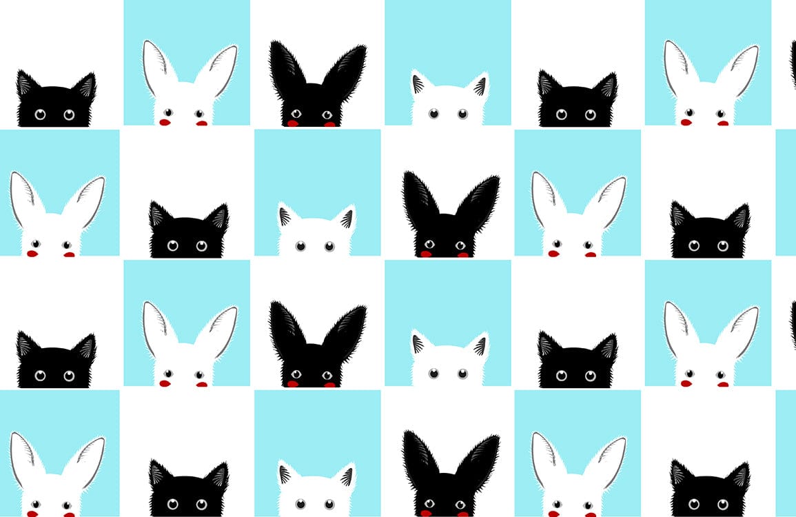 Black & White Cat Cartoon Animal Mural Wallpaper Art Design