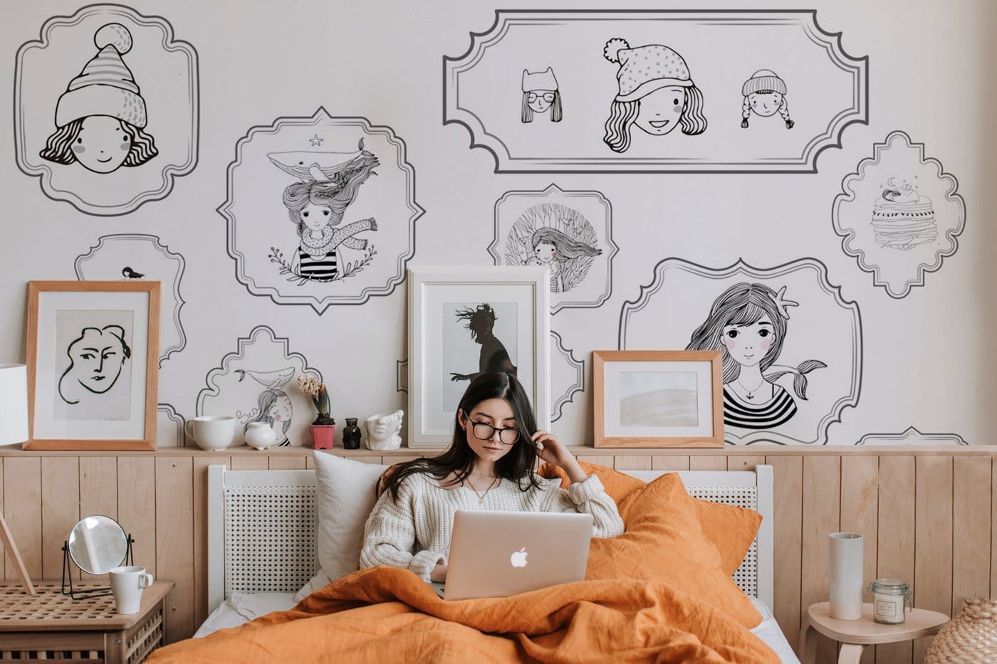 Wallpaper Mural for the Bedroom with Cute Girls Cartoons