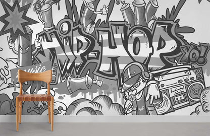 Bold Urban Graffiti Art Mural Wallpaper in music room