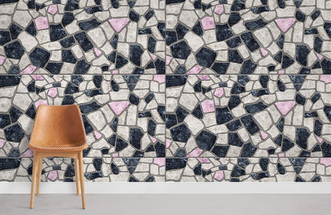 pink mixed with dark stone pattern wallpaper