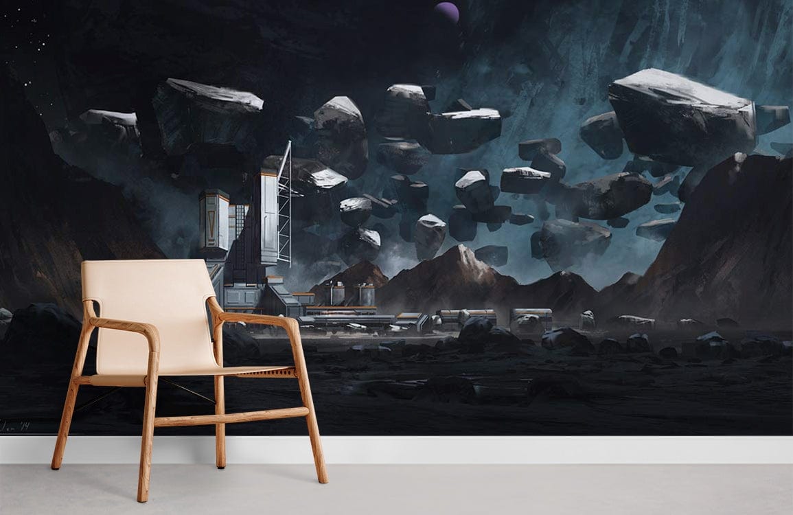 Sci-Fi Floating Rocks Mural Wallpaper