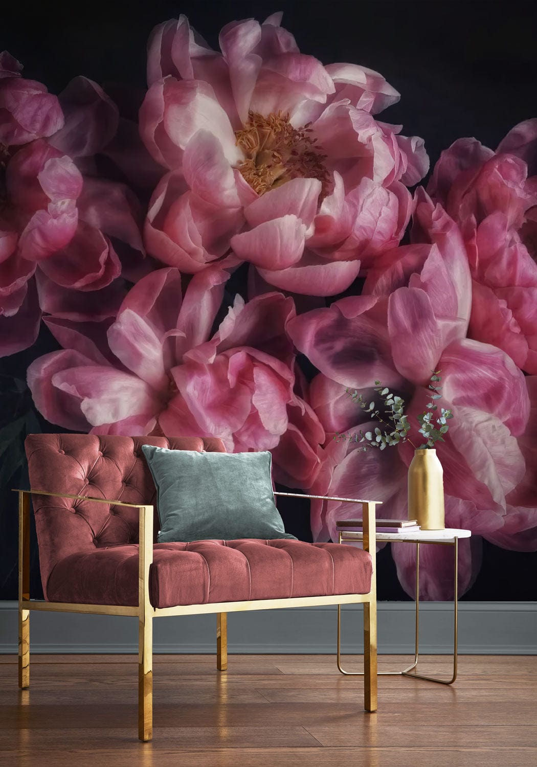 bloomy pink petals wallpaper mural lounge custom design