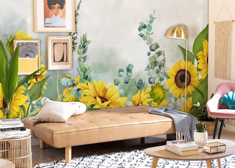 Bloomy Sunflowers Aesthetic Mural Hallway