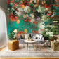 Living room mural of blooms on a lake