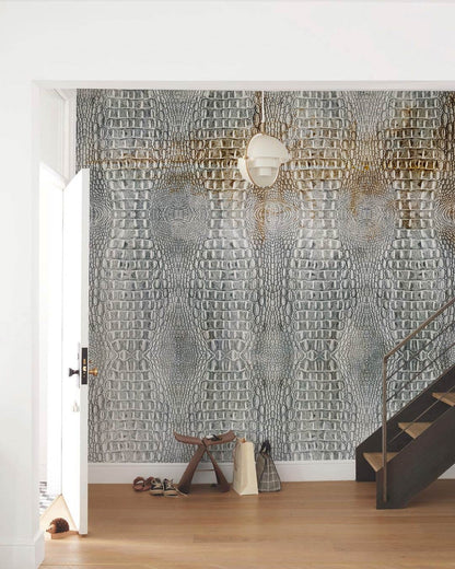 Wallpaper Mural for Hallway Decor with Blotted Gray Python Skin Texture
