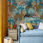 Blue Abstract Tiger Jungle Wallpaper Mural for Use as Décor in the Living Room