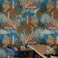 Wallcovering Mural in Blue with Abstract Tigers in the Jungle for Restaurant Decoration