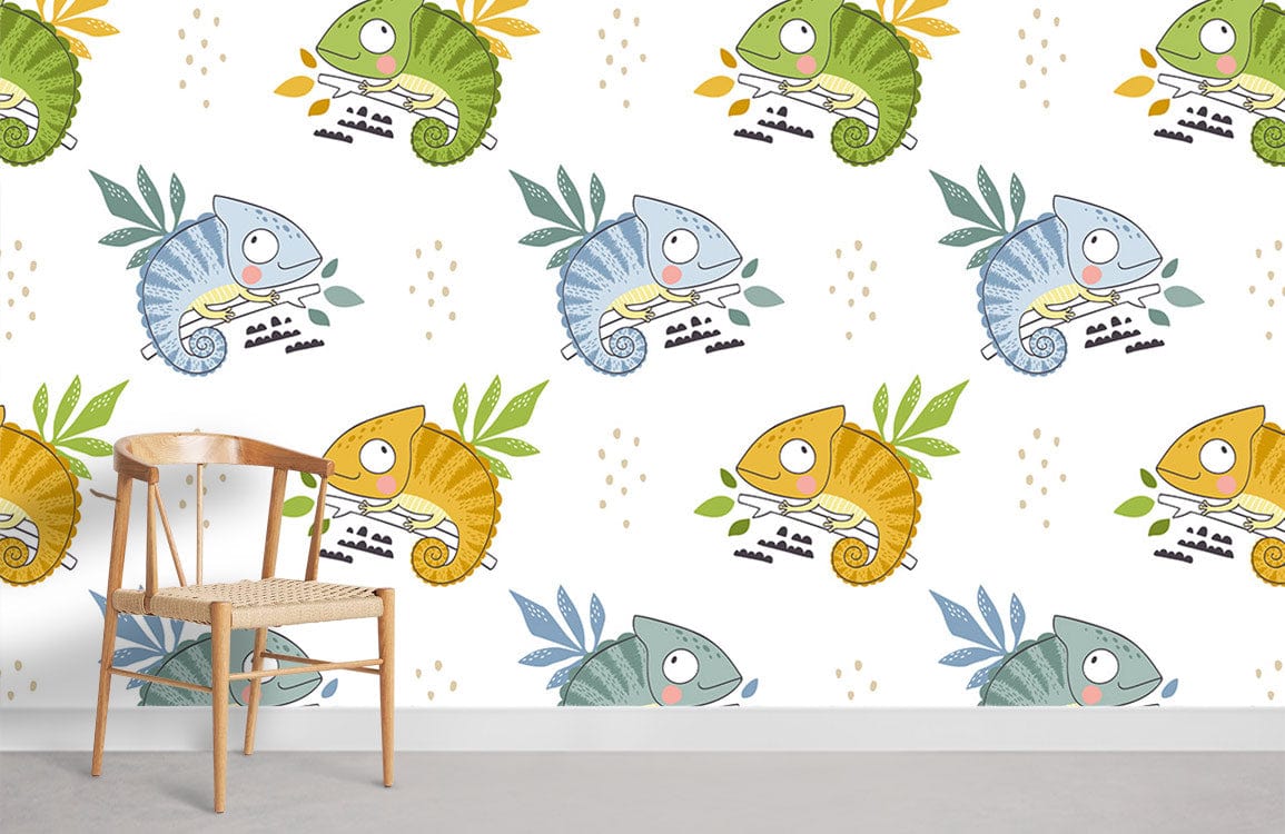 Blue and Green Cute Lizard Animal Mural Room Decoration Idea