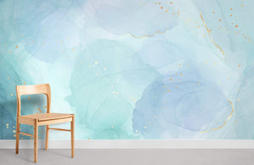 Abstract Aqua Gold Accent Mural Wallpaper