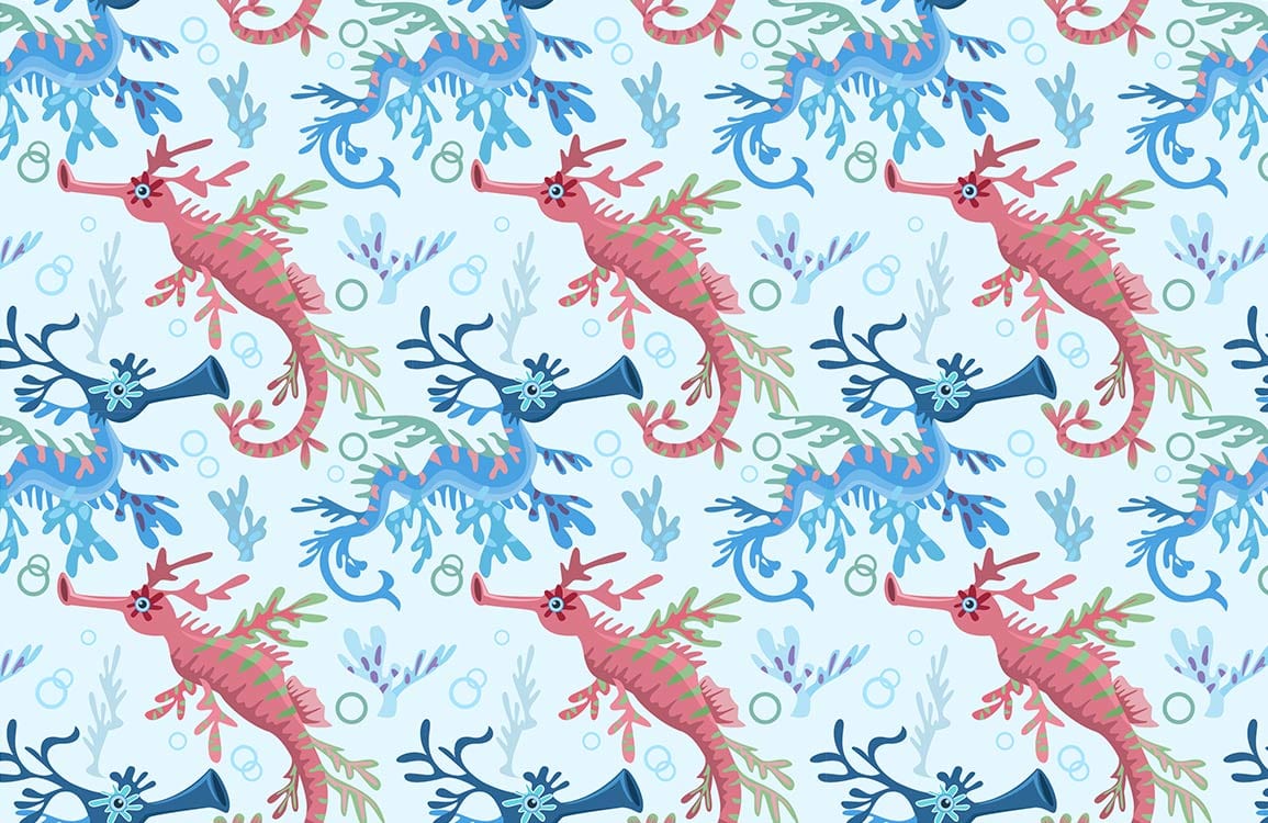 Seahorses Cartoon Animal Wallpaper Custom Art Design