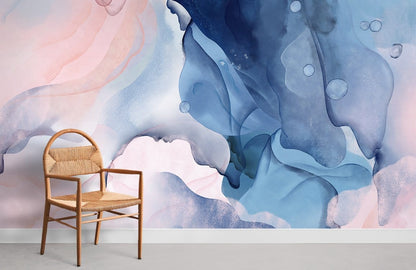 Ethereal Blue Pink Watercolor Mural Wallpaper