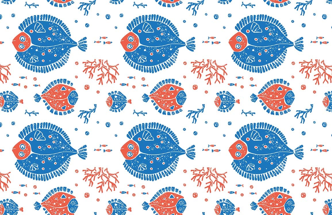 Blue and Red Fishes Ocean Animal Wallpaper Custom Art Design