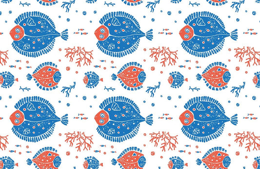 Blue and Red Fishes Ocean Animal Wallpaper Custom Art Design